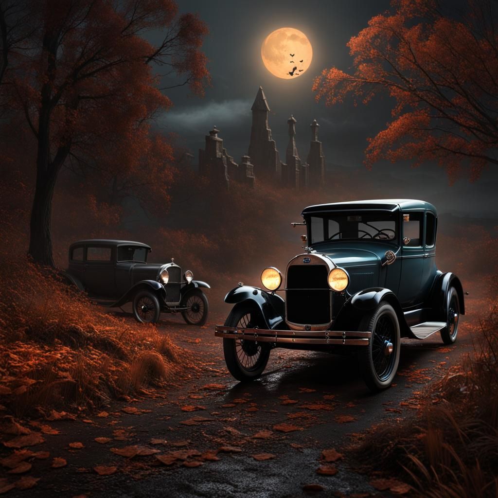 Ford Model A in a Spooky Fantasy Scene