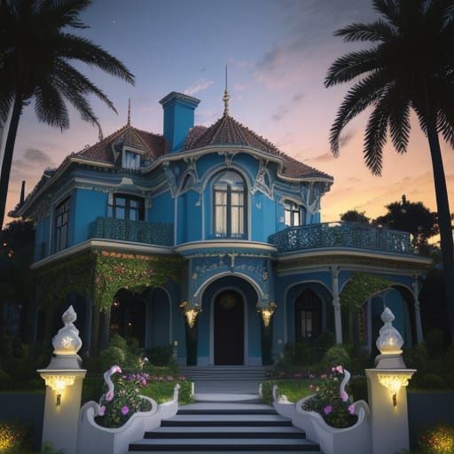 Villa in Exotic Garden: Art Nouveau Style