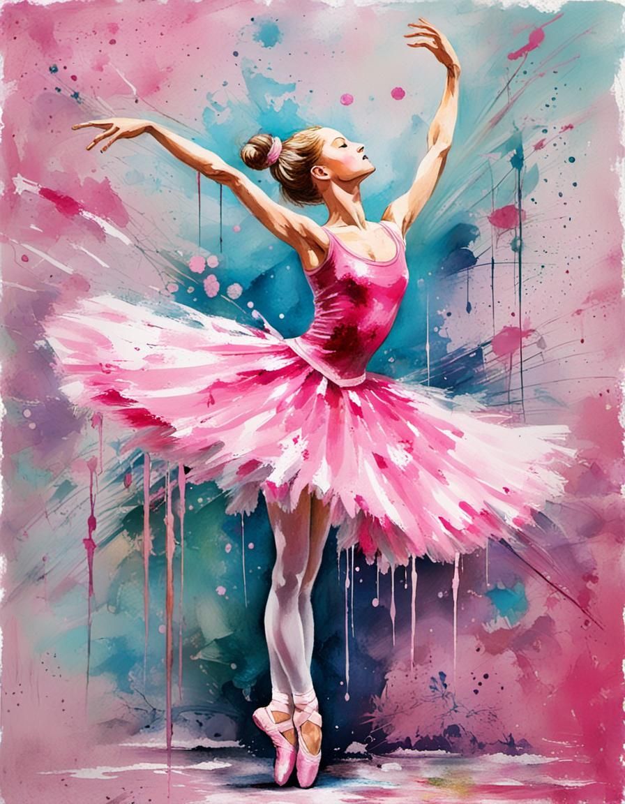 Ballerina in Pink Tutu Grunge Style Painting