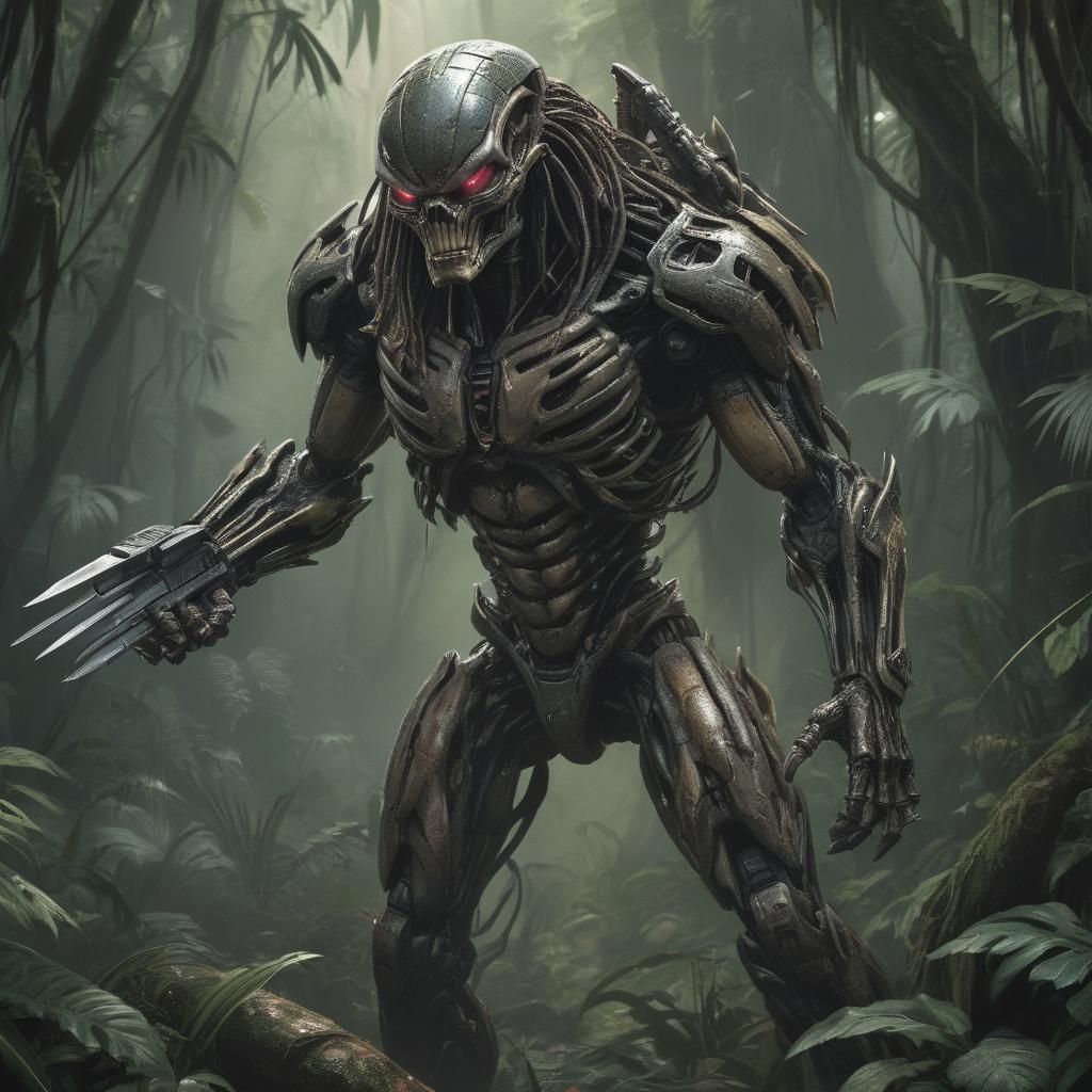 Robotic Predator in Jungle, Comic Book Art
