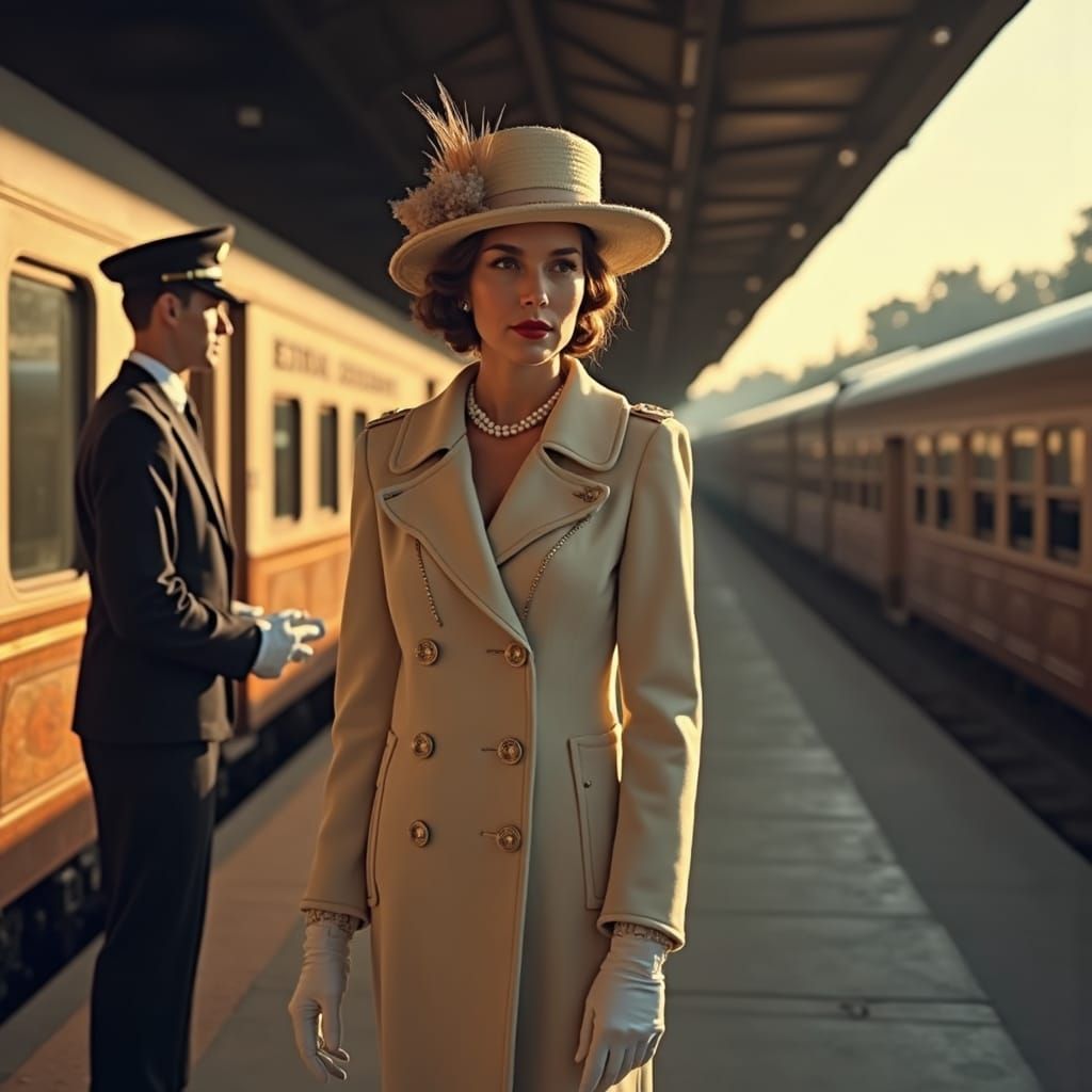 1950s Train Arrival in Golden Light, Americana Style