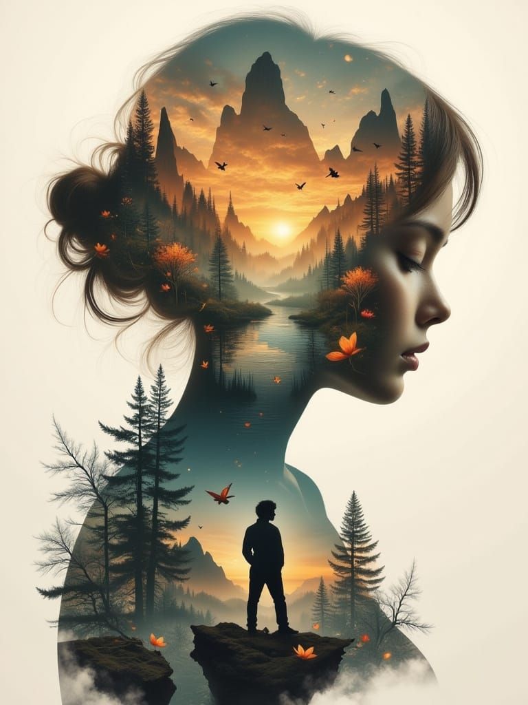 Serenely Contemplative Figure in Nature's Harmony