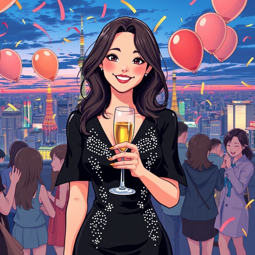 Stunning Tokyo Cityscape at Dusk in Vibrant Digital Art