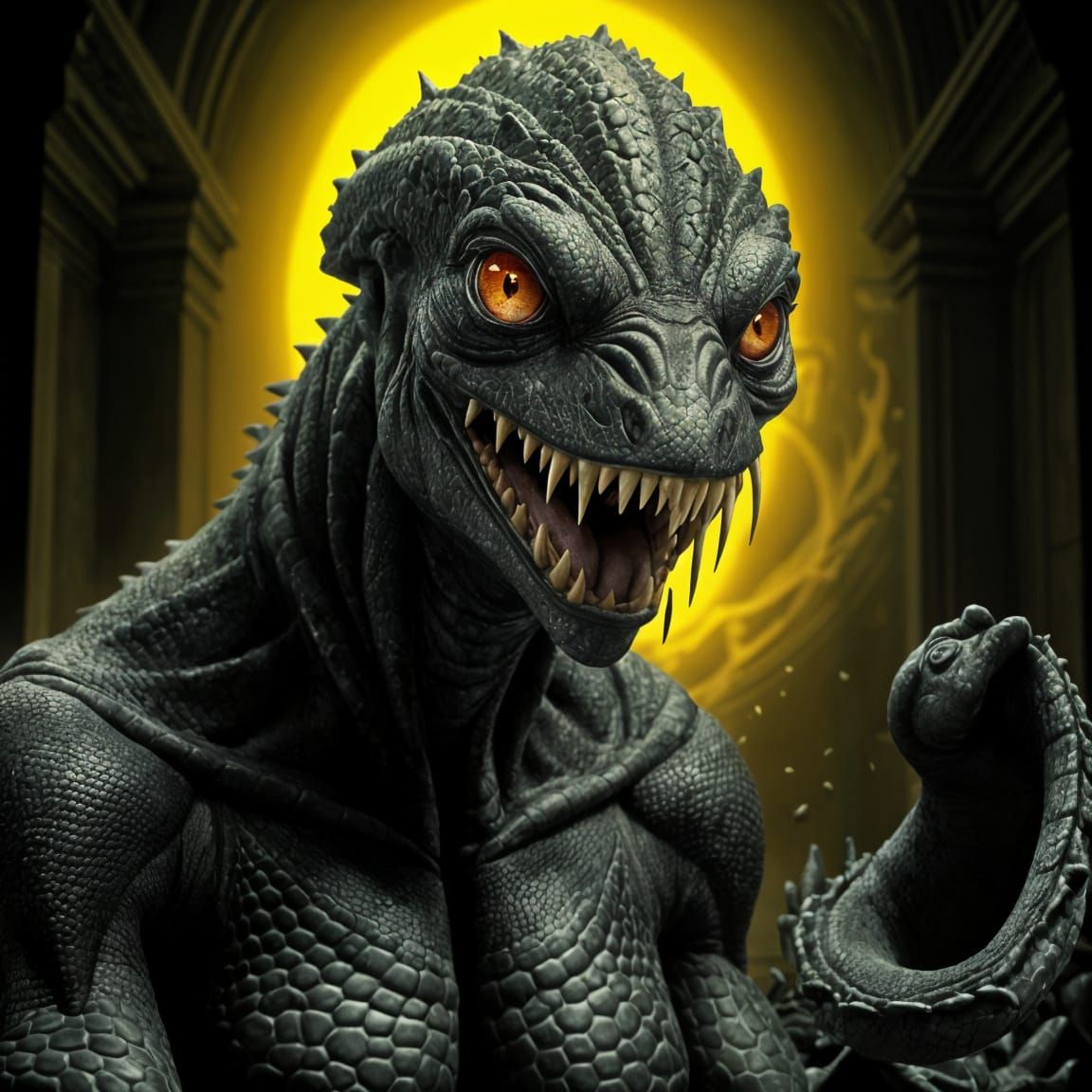 Red and Black Scaled Reptilian Warrior