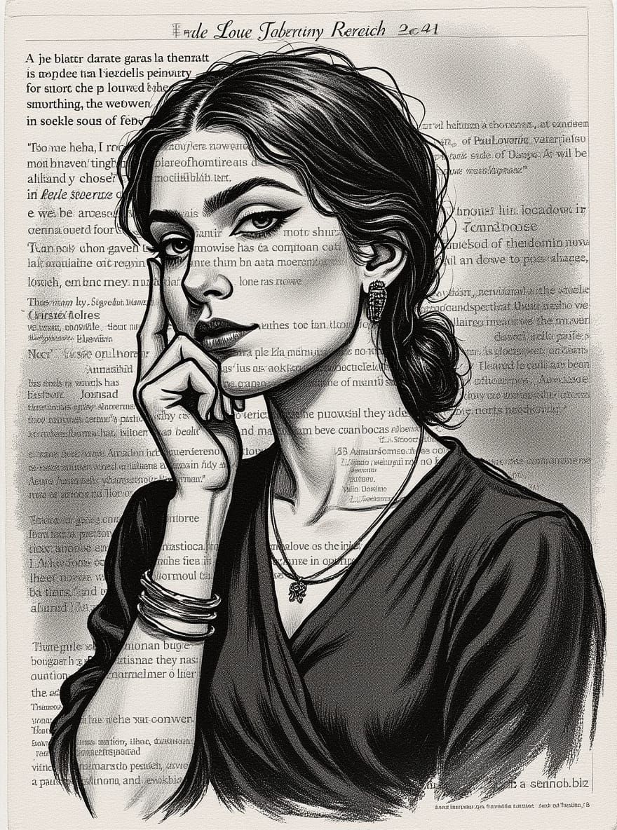 Elegant Woman in Monochrome Ink and Charcoal Style