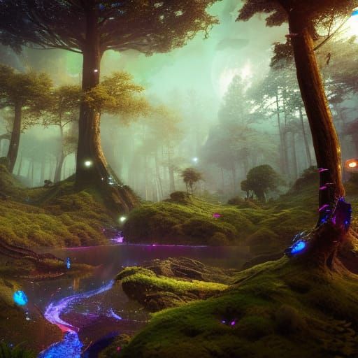 Detailed Galaxy Forest Matte Painting in Unreal Engine