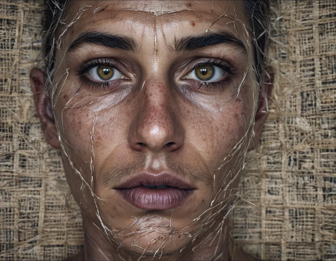 Striking Portrait with Woven Textures and Sunlight