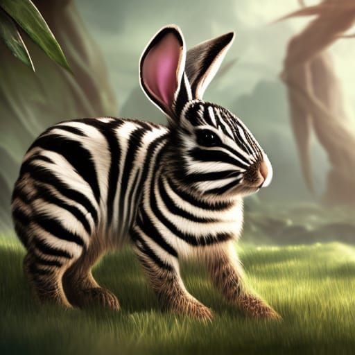Jungle Striped Elf-Eared Bunny: Fantasy Art
