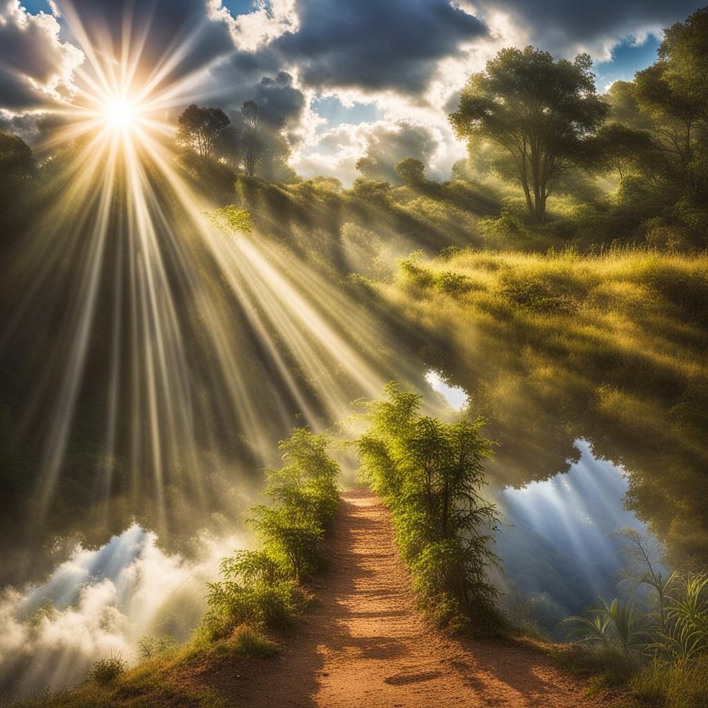 Divine Sunshine Beams Through Clouds