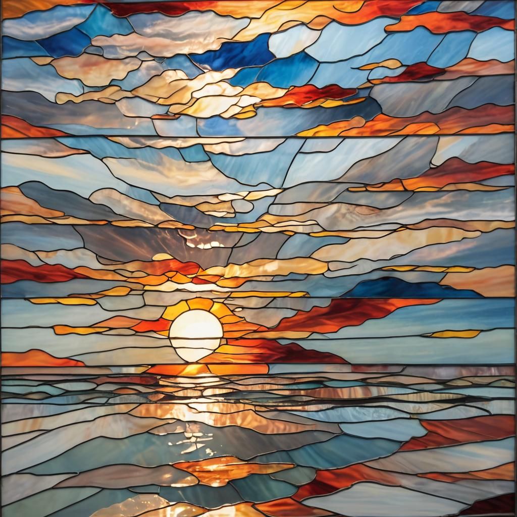 Beach Sunrise in Stained-Glass Style