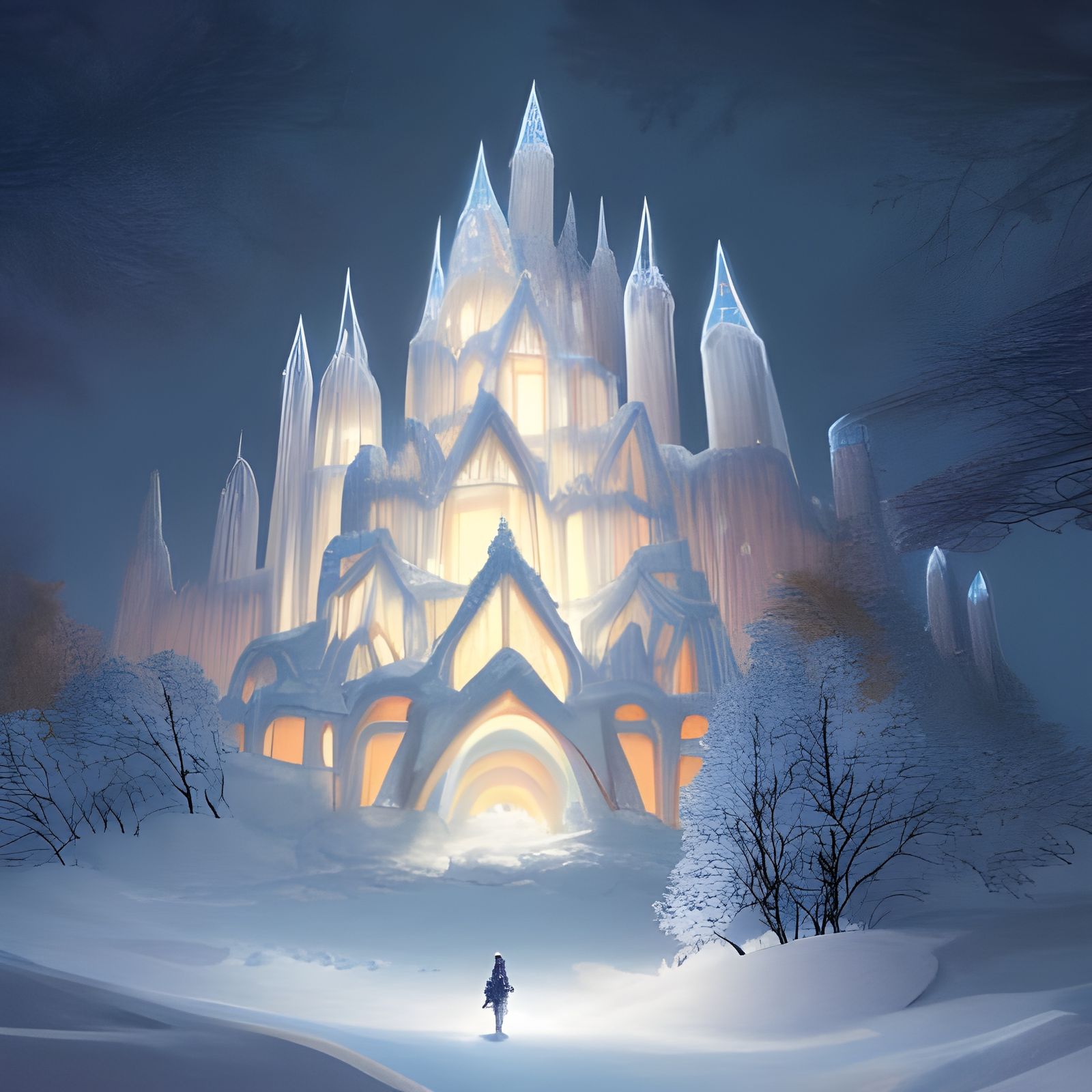 Majestic Crystalline Castle in Snowy Landscape
