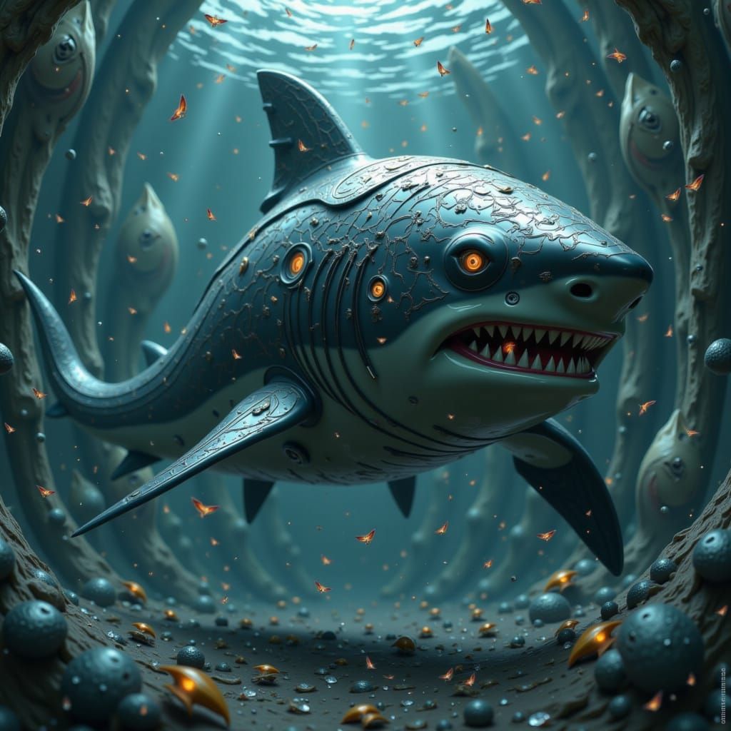 Majestic Shark in Neo-Futuristic Biomechanical Style