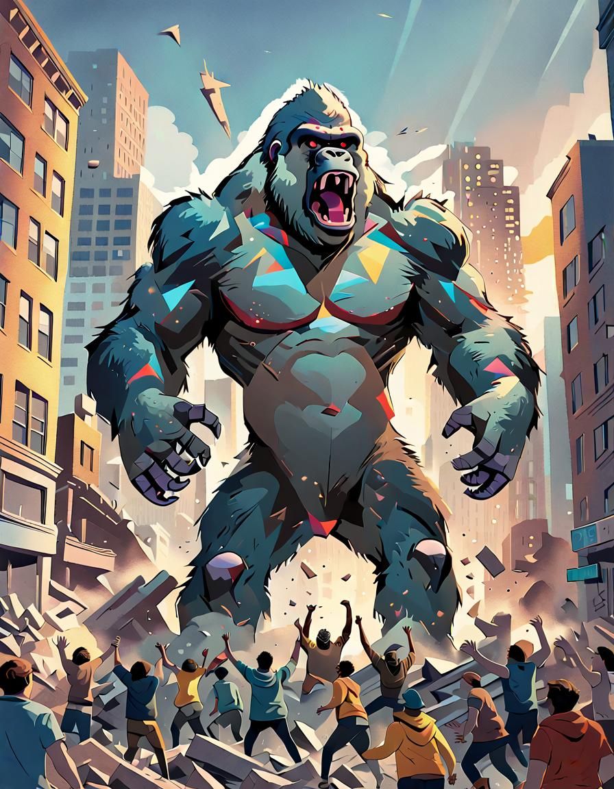 Giant Monster in City Street: Digital Art