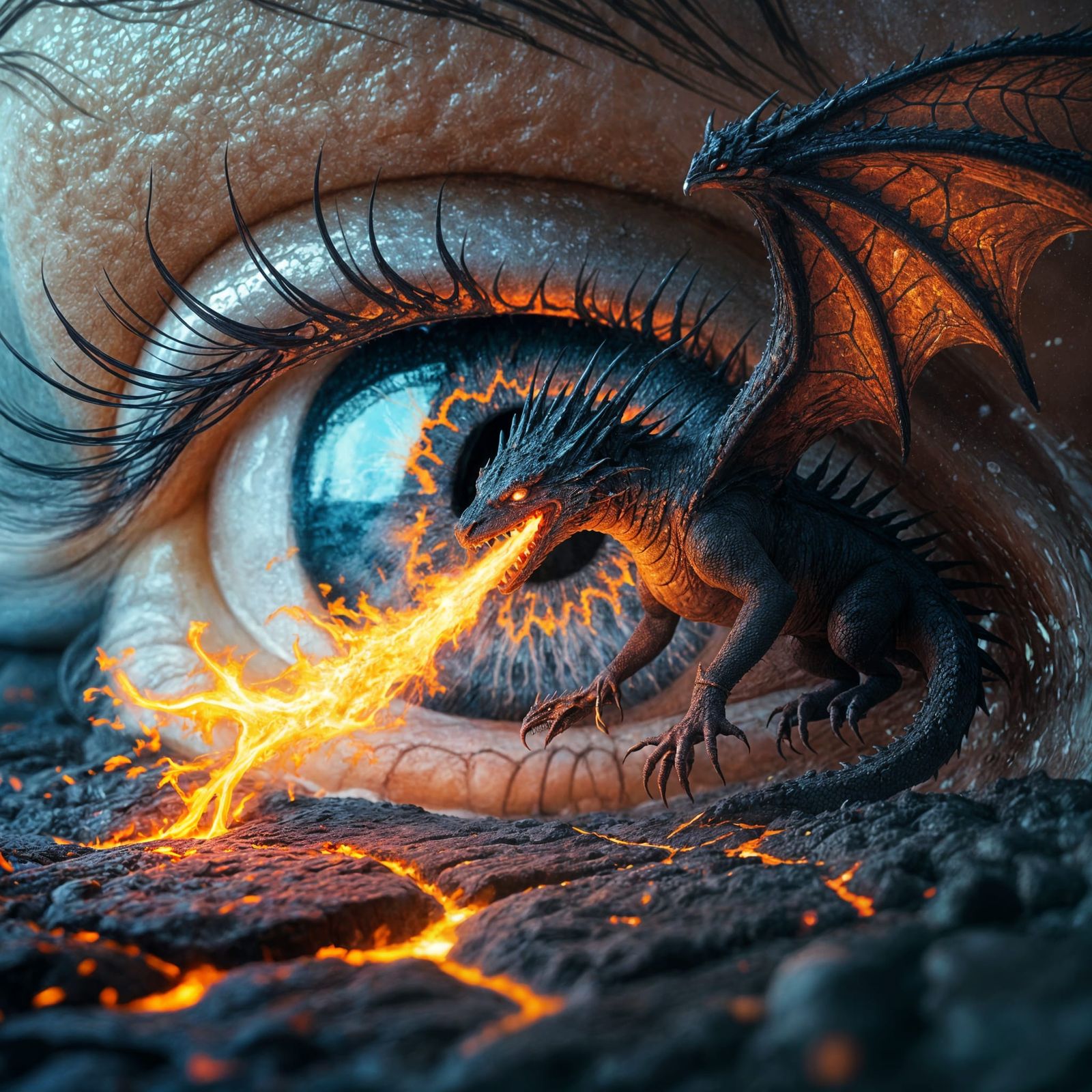 Macro Eye Photograph: Dragon Reflection in Ice-Blue Iris