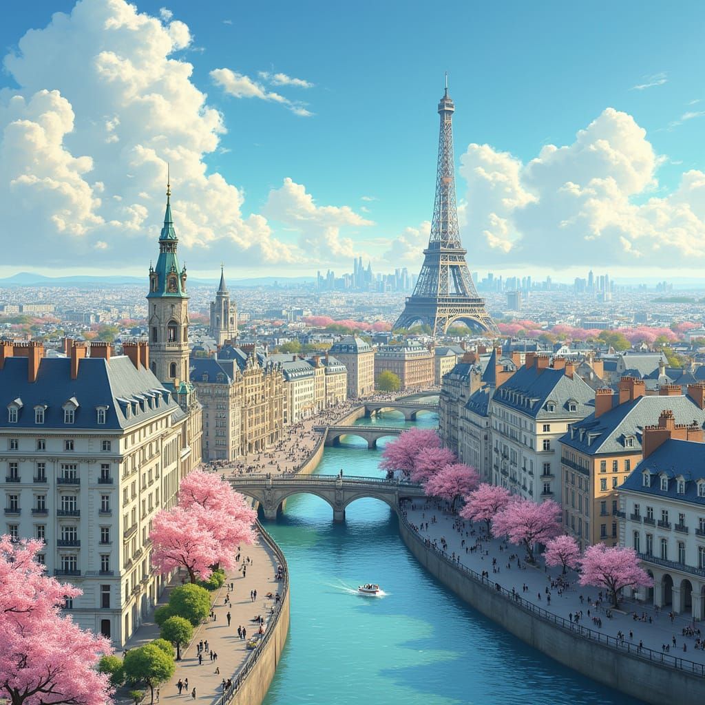 Paris in Springtime Anime Illustration