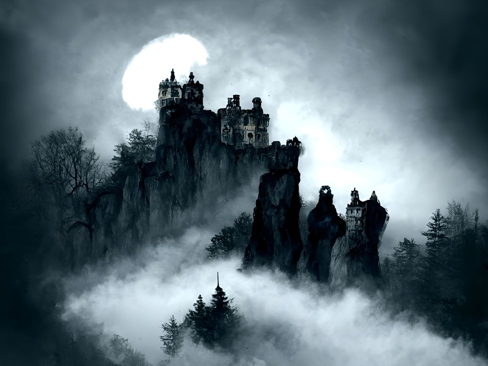 Gothic Castle Ravenloft in Renaissance Painting Style