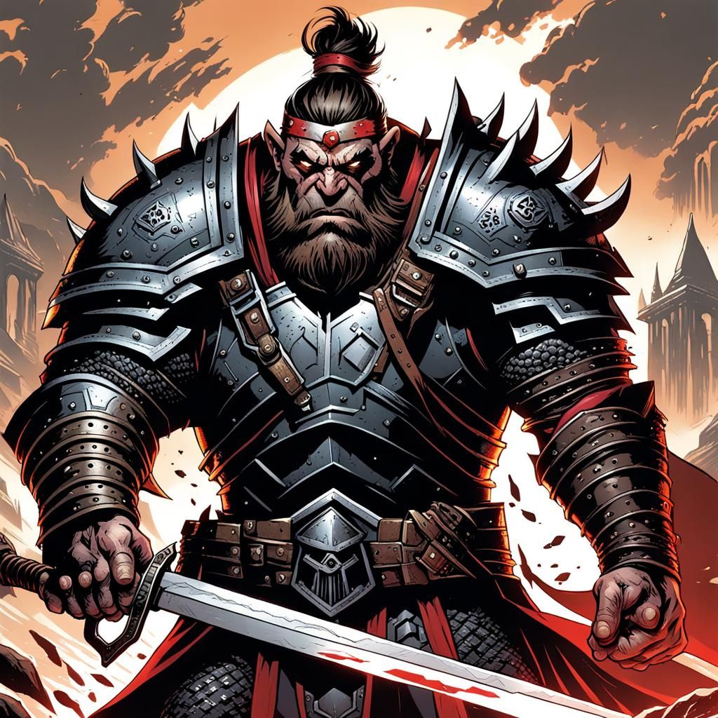 Menacing Orc Paladin in Comic Book Style