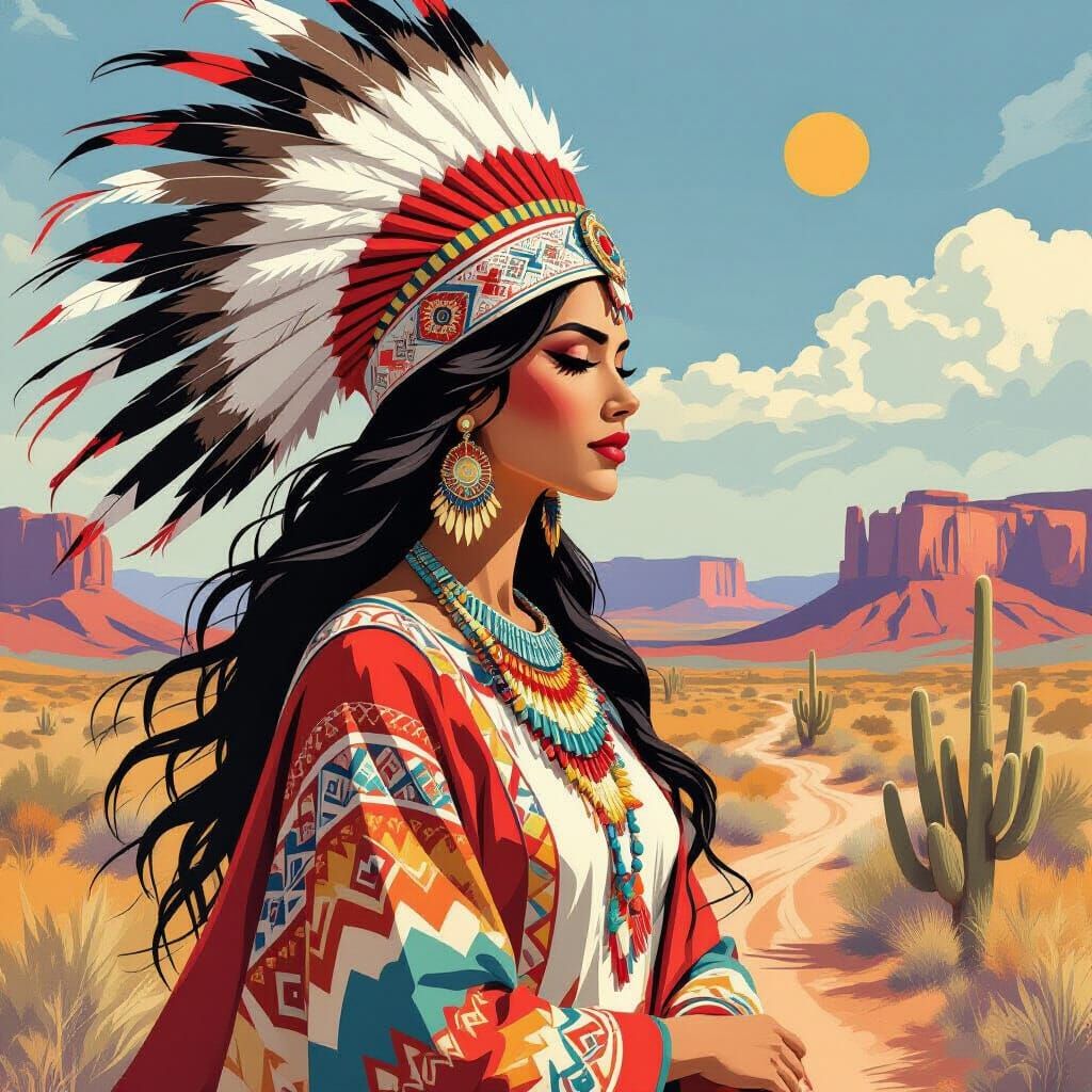 Regal Desert Woman Embodies Road Runner Spirit