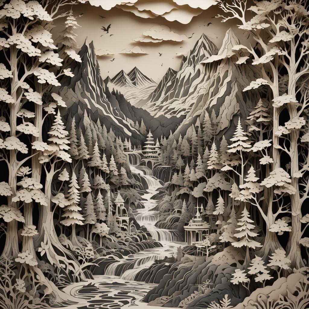 Enchanted Forest: Kirigami Chess in Digital Art