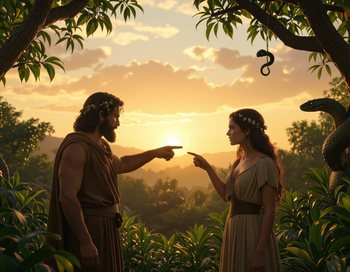 Adam and Eve in Eden: A Cinematic Film Still