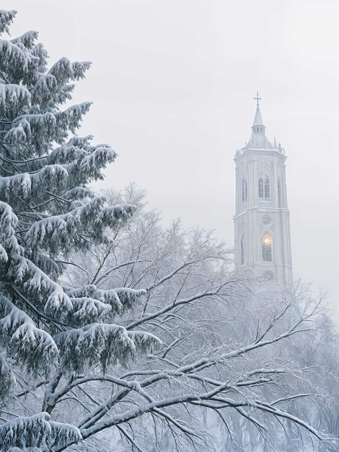 Ethereal White Cathedral in Snowy Mist