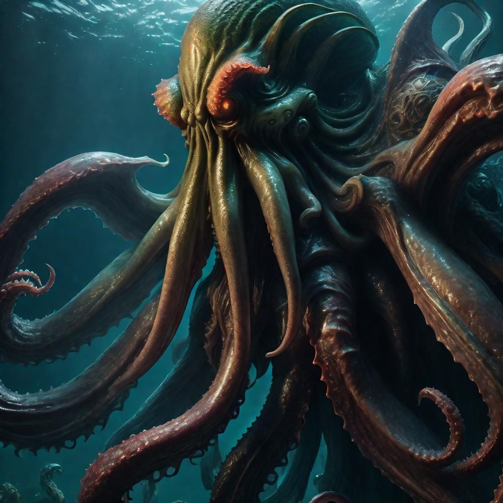 Underwater Cthulhu Mosaic in Hyperrealistic Style