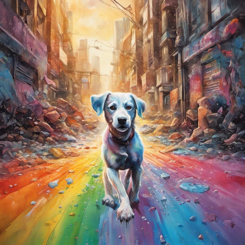 Dog's Journey: Rainbow Bridge in Graffiti Art Style
