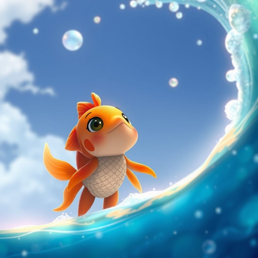 Spirited Goldfish Gazing Up at the Serene Ocean