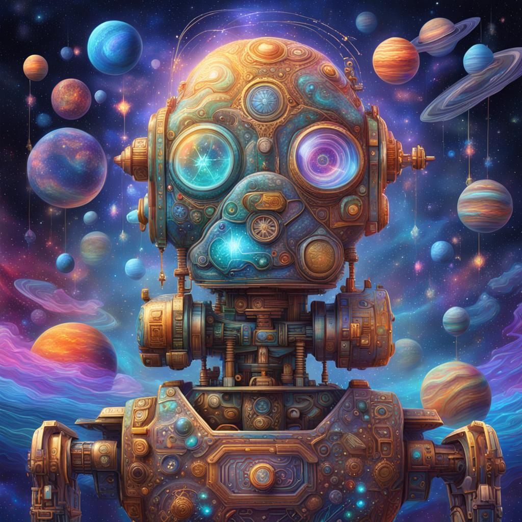 Astral Robot Teacher in Pablo Amaringo Style