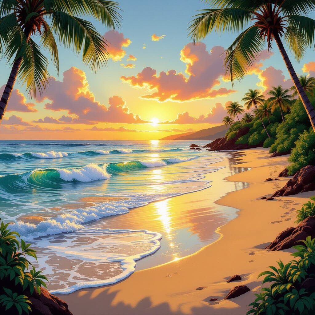 Serene Beach Sunset Panorama in Luminous Light