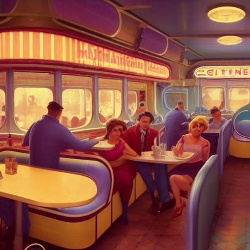 1950s Diner Portrait in Hyperdetailed Art Style