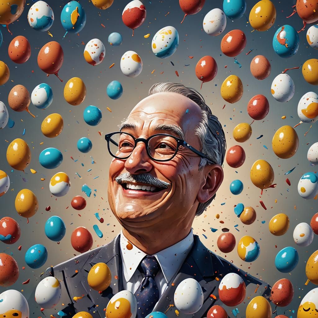 Happy Egg Lawyer in Hyperrealistic Splash Art