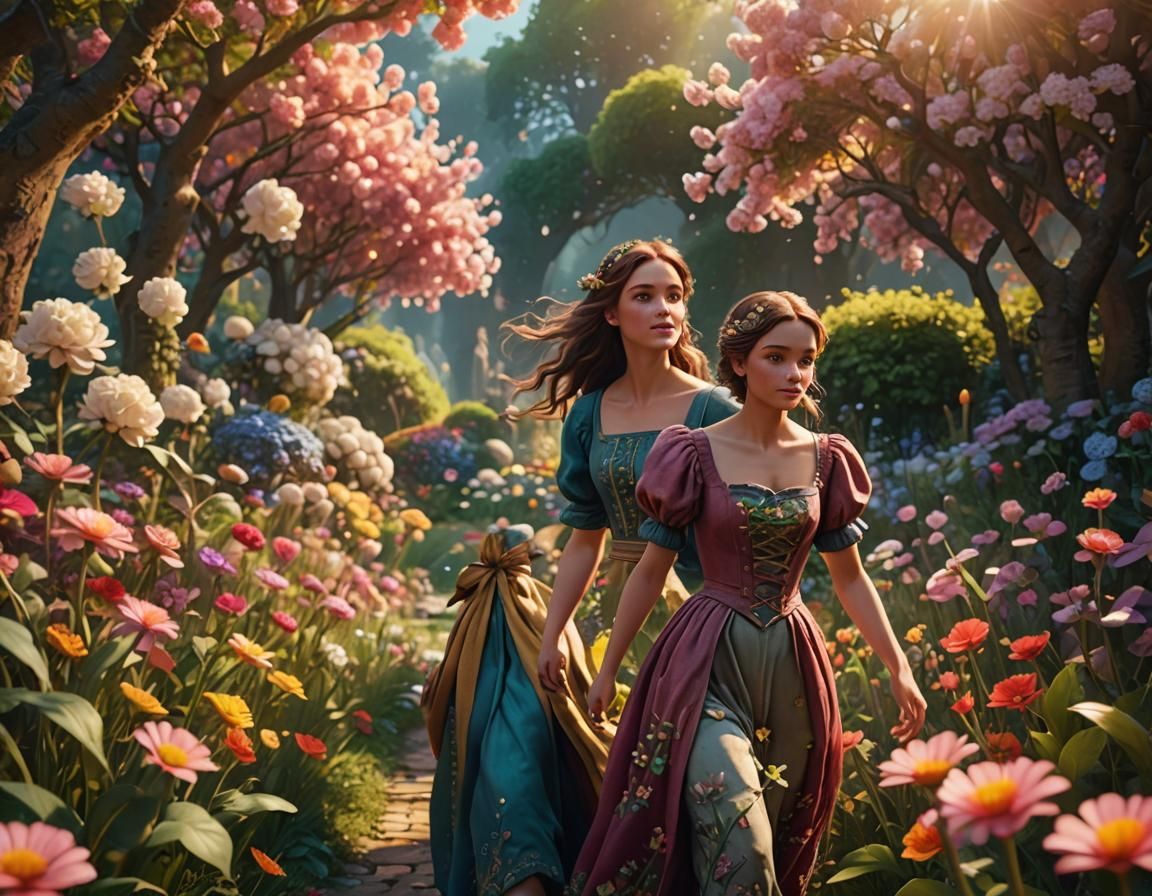 Woman in Flower Garden: Pixar-Style 3D Art