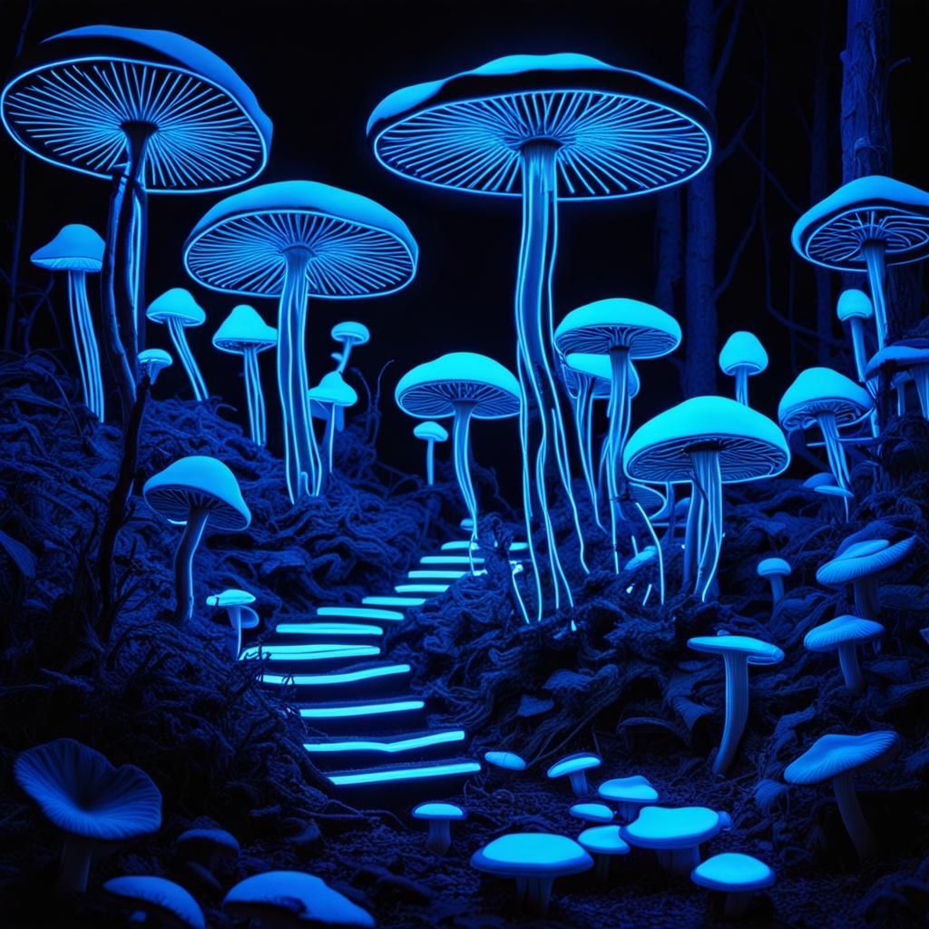 Neon Mushroom Patch: A Black Light Art Installation