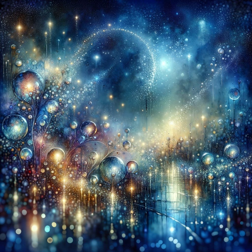 Surreal Nocturnal Rain Scene in Aquarelle Style