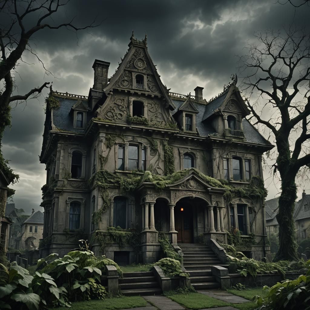 Haunted Victorian Mansion in Cinematic Still