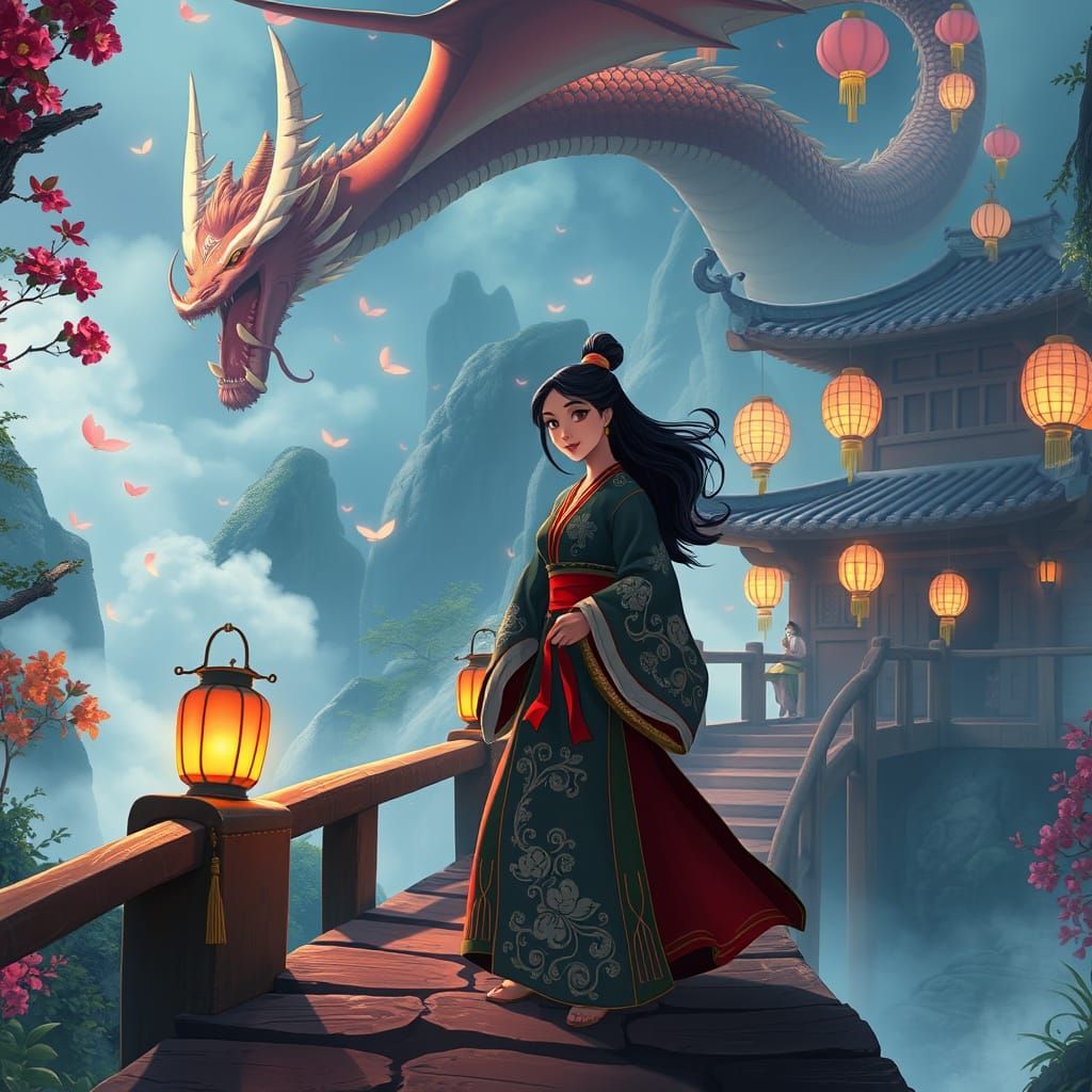 Mulan in Spirited Away: A Ghibli-Inspired Scene