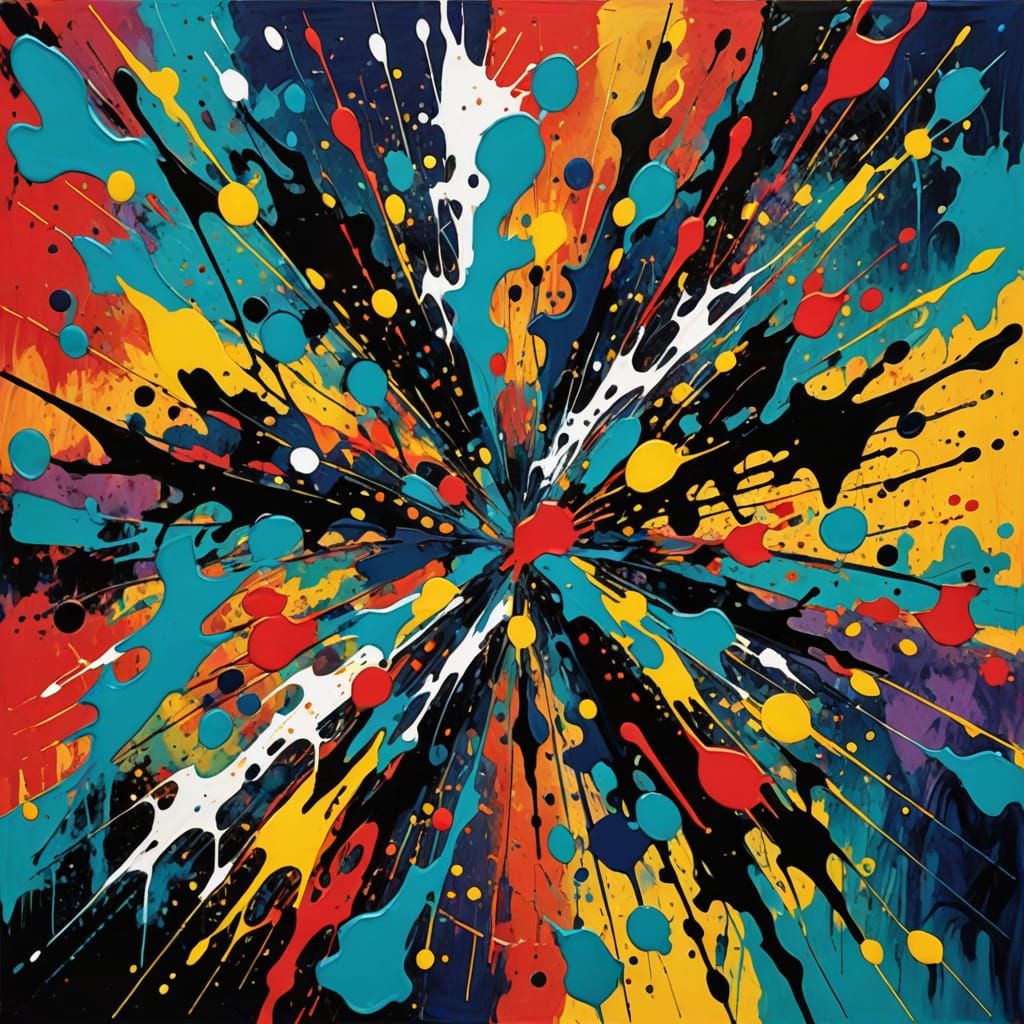 Abstract Landscape Painting with Bold Splatters