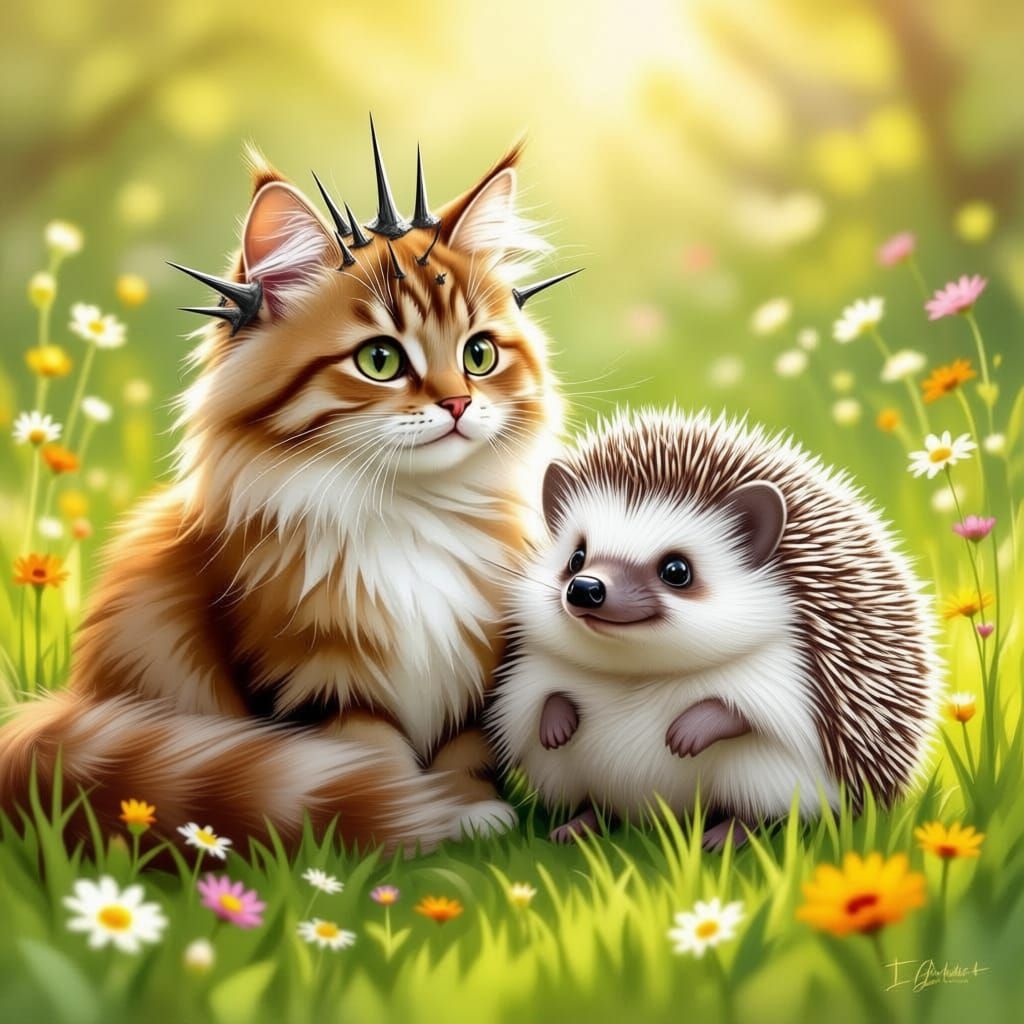Cat with Thorns, Hedgehog with Fur - Surreal AI Art