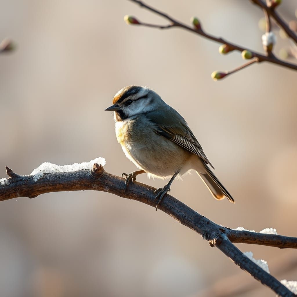 Earthy Springtime Chickadee Amidst Awakening Landscape