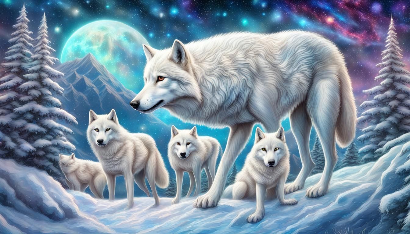 White Wolves in Snowy Christmas Scene by Amaringo