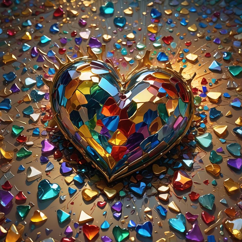 Melting Heart in Shattered Glass: Surreal Digital Art
