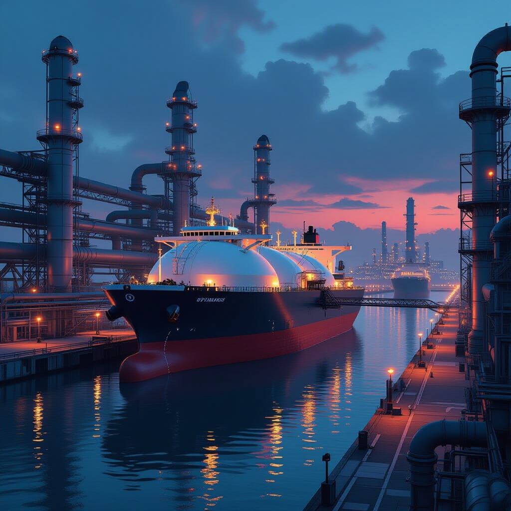 Industrial Supertanker at Water Plant in Cyberpunk Style