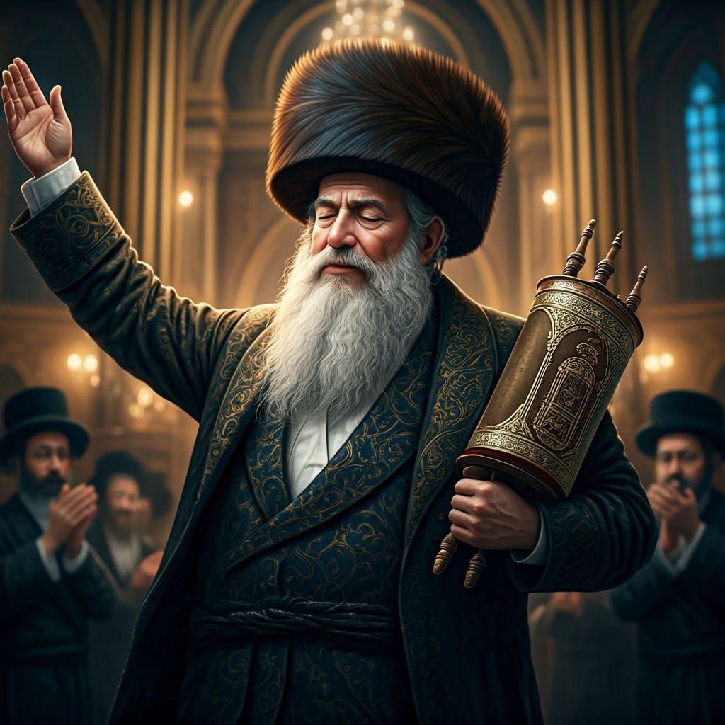 Hasidic Rebbe Dancing with Torah, Fantasy Concept Art