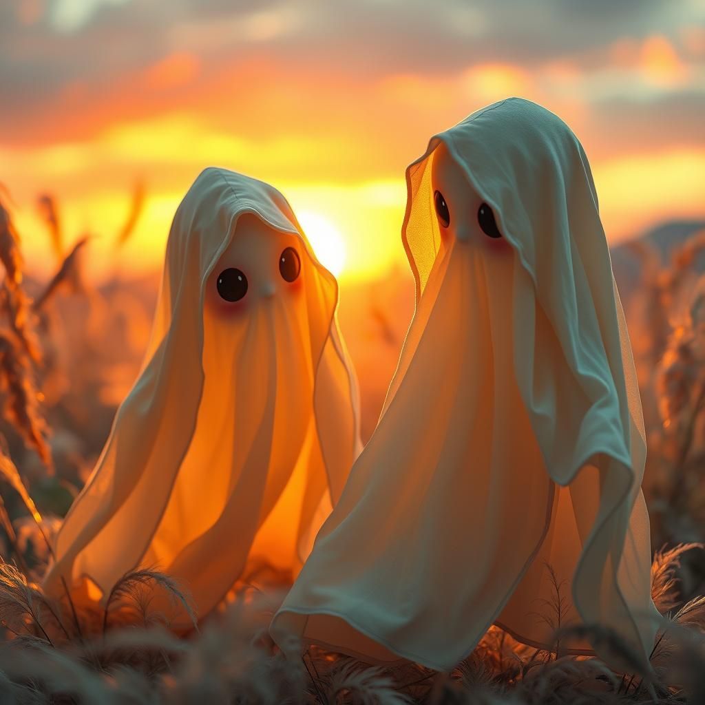 Pastel Ghosts Frolic in Sunset, Fantasy Concept Art