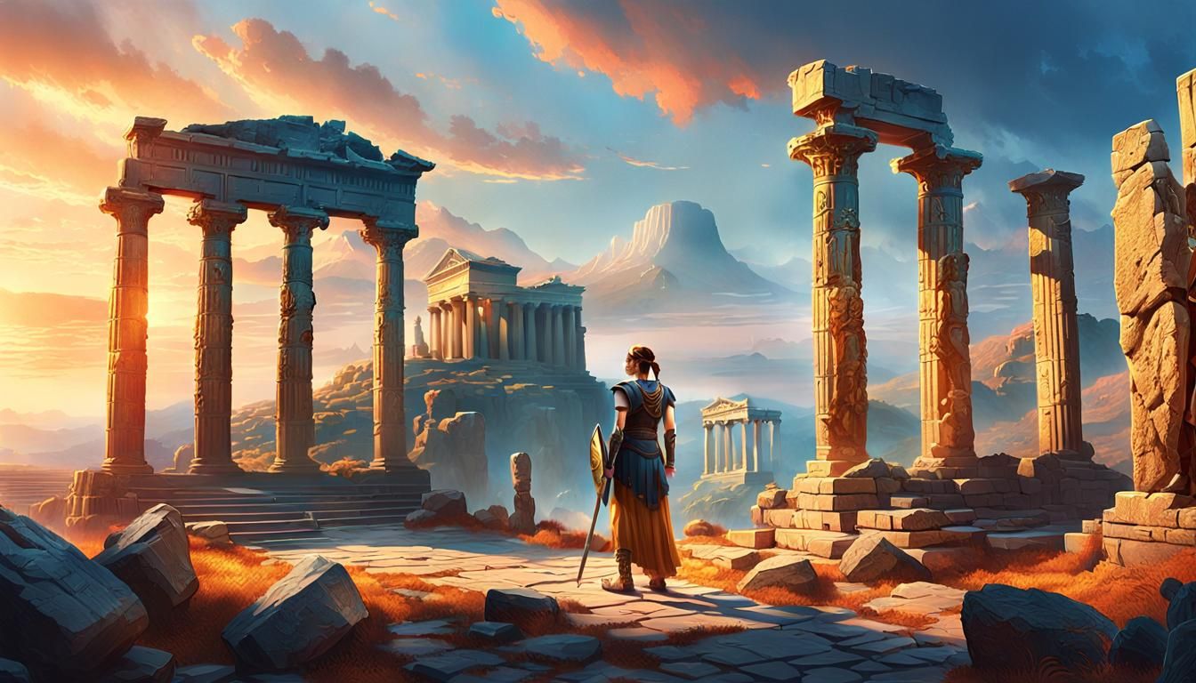 Ancient Greek Fantasy Warrior in Golden Hour