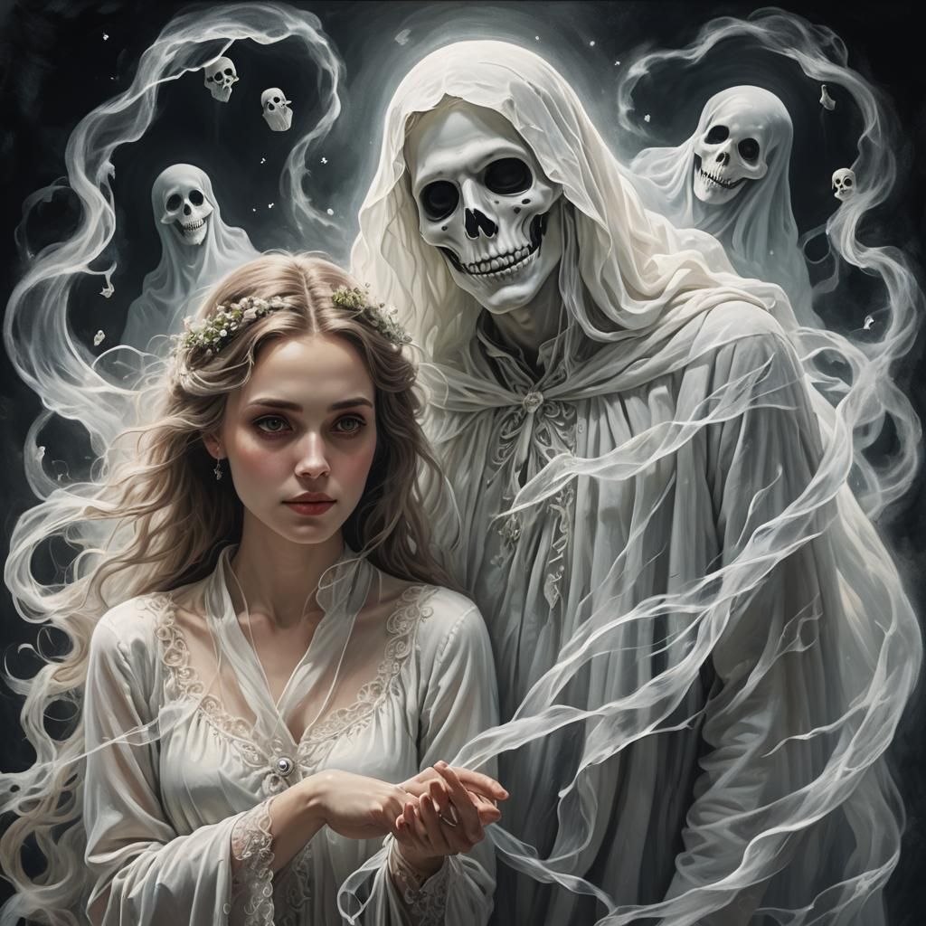 Ethereal Portrait: Man Falling for Ghost Woman