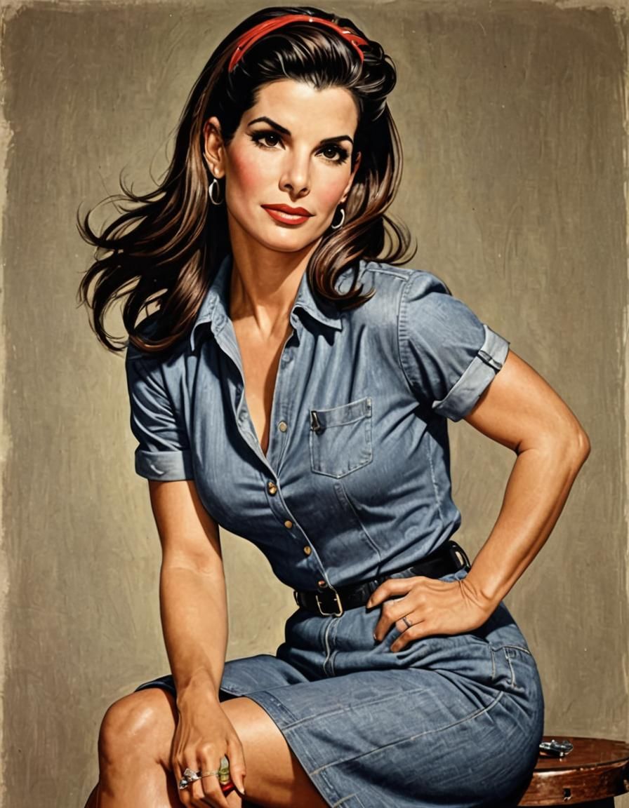 Sandra Bullock as Vintage Pin-Up Illustration