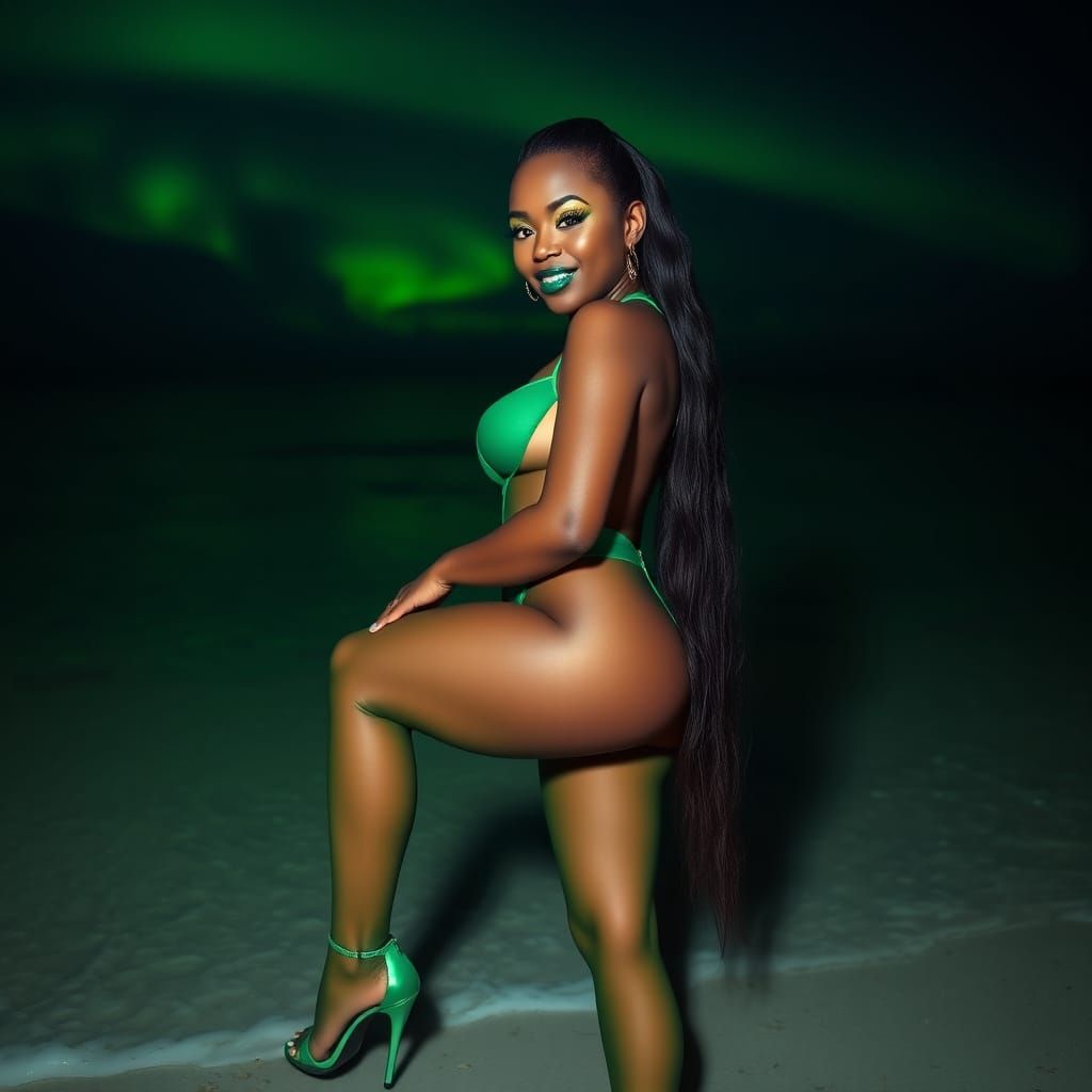 Voluptuous Transgender Woman on Bioluminescent Beach