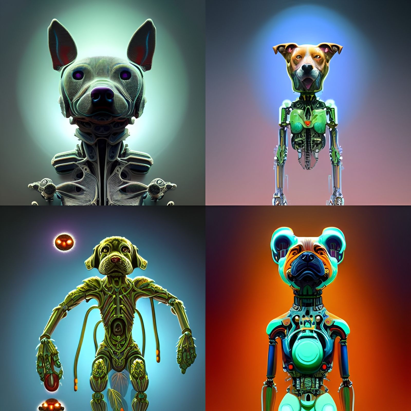 Biomechanical Cannabis Dog Deity in Sci-Fi Style